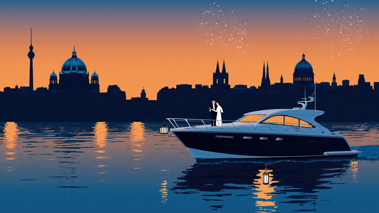 Romantic sunset yacht ride on the Spree with escort and client.
