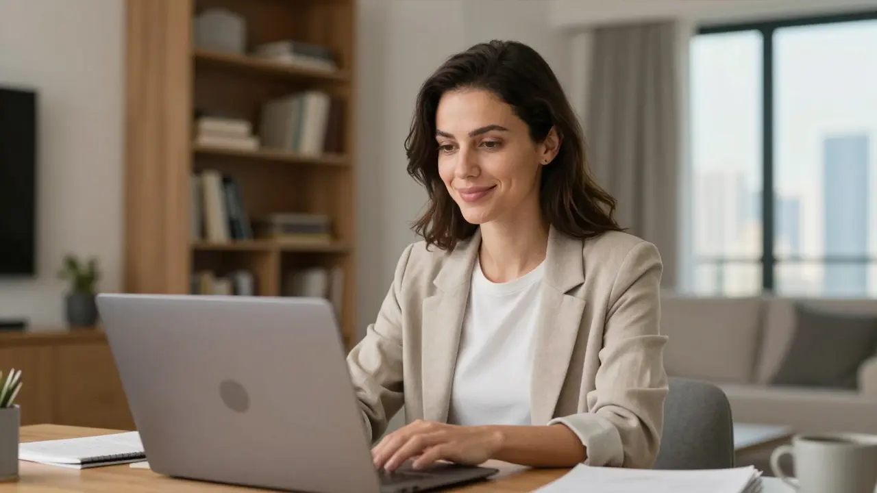 A woman having a video call to verify identity for a legitimate companionship service.