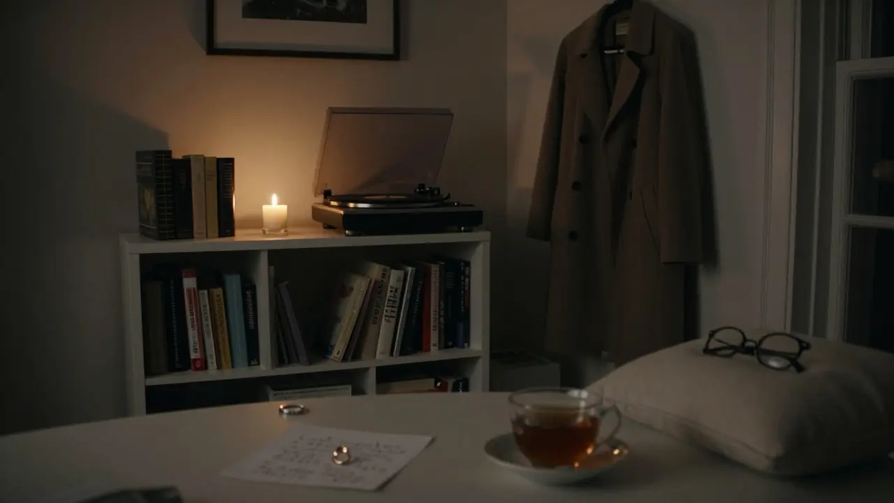 An empty London apartment at night holds the quiet evidence of a meaningful human connection.