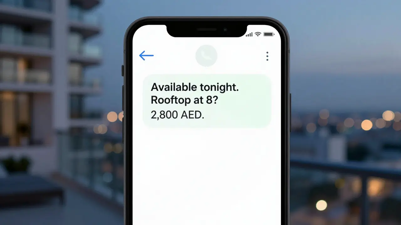 A smartphone showing a private encrypted message about an escort arrangement with no identifying details.