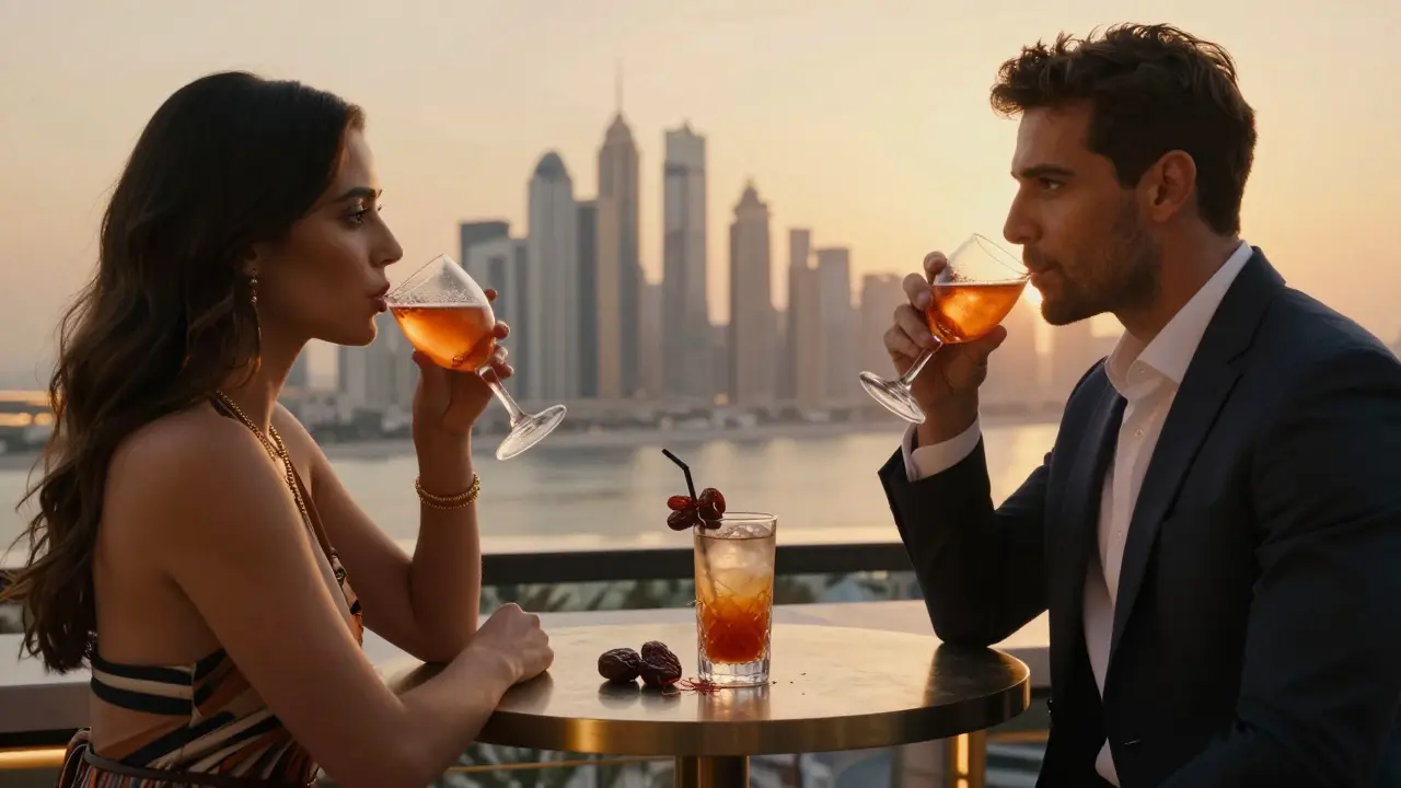 Cielo rooftop bar with skyline views and signature cocktail